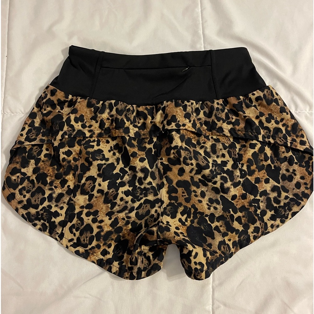 Leopard print sport shorts with built in underwear